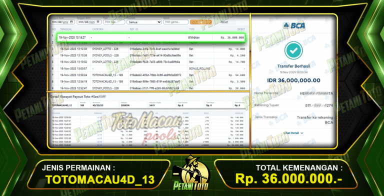 JACKPOT KEMENANGAN TOTOMACAU PETANITOTO