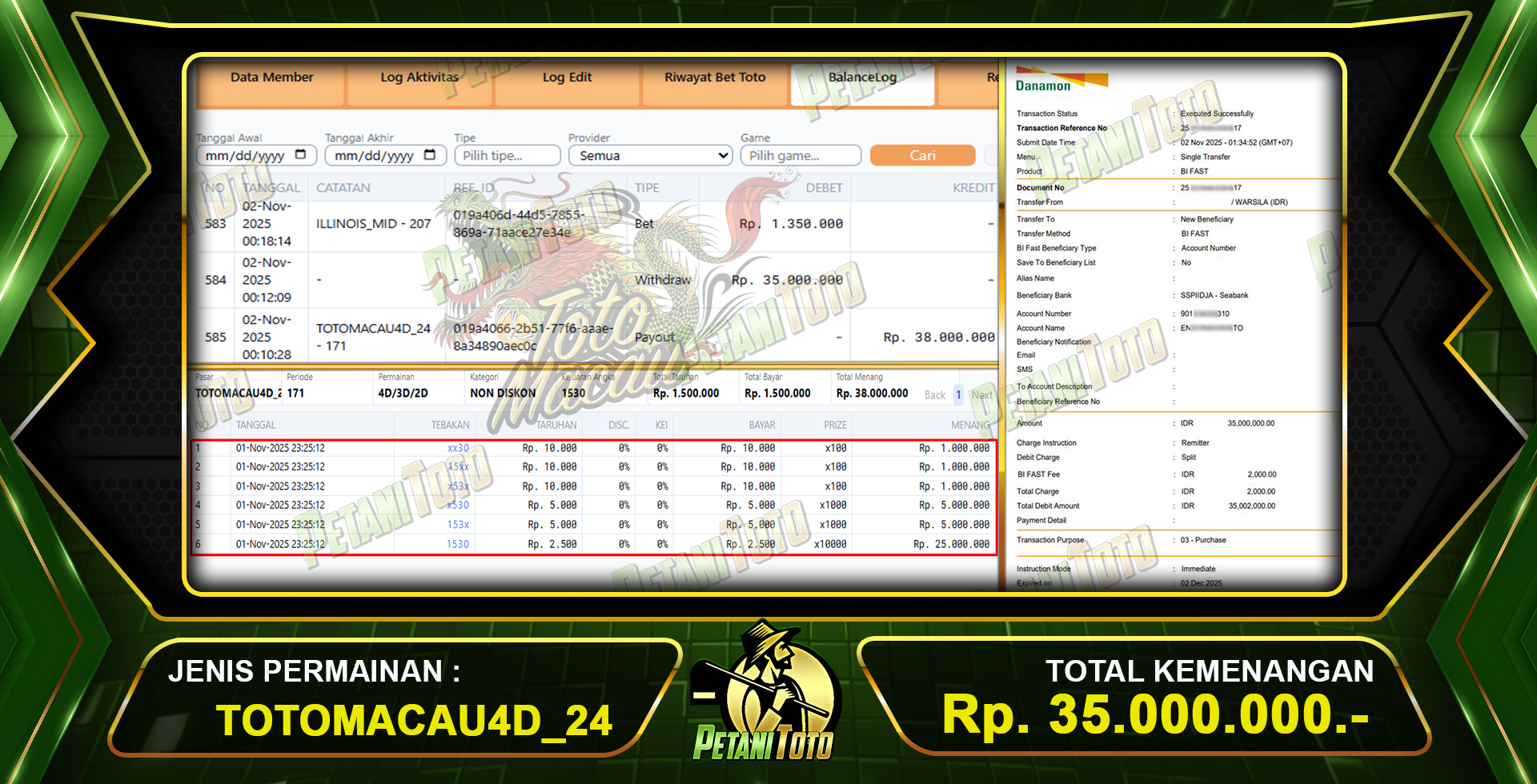 JACKPOT KEMENANGAN TOTOMACAU PETANITOTO