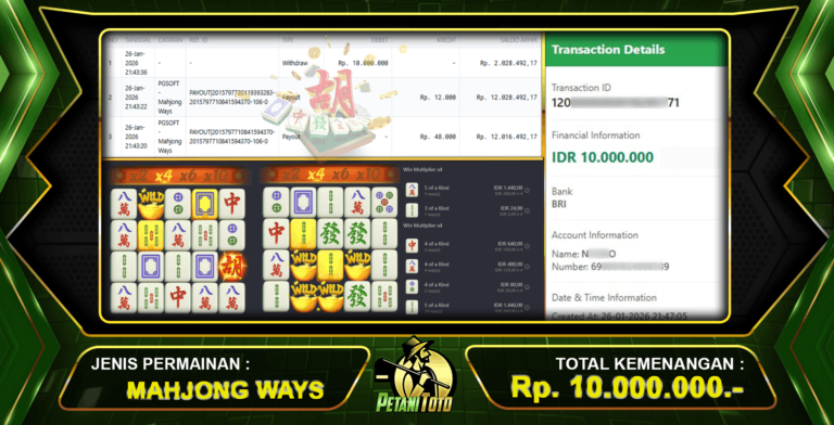 KEMENANGAN PETANITOTO SLOT MAHJONG