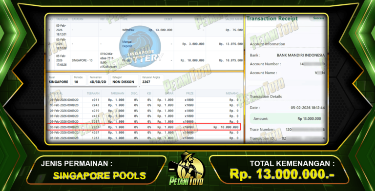 TIDAK KECEWA SINGAPORE PETANITOTO