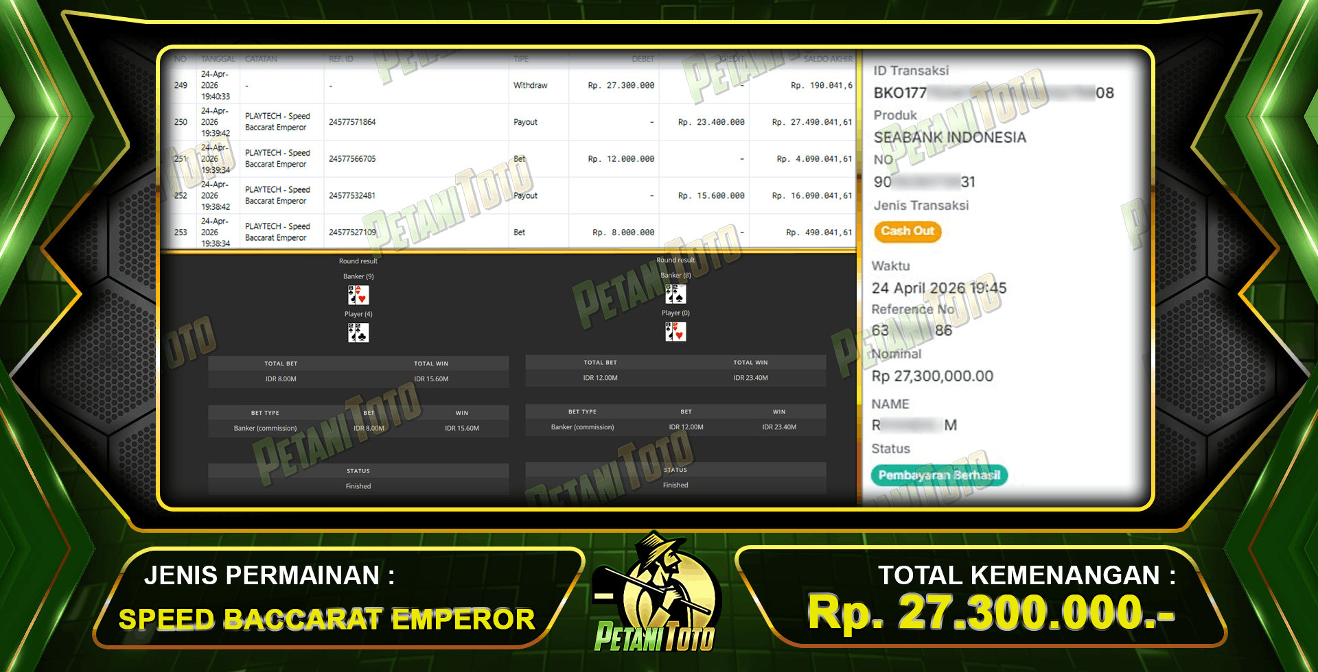 KEMENAGAN CASINO BACCARAT PETANITOTO 